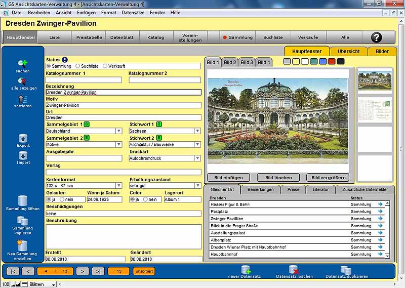GS Ansichtskarten-Verwaltung Screenshot