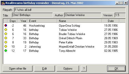RD birthday reminder Screenshot