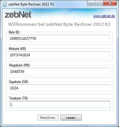 Byte Rechner Screenshot