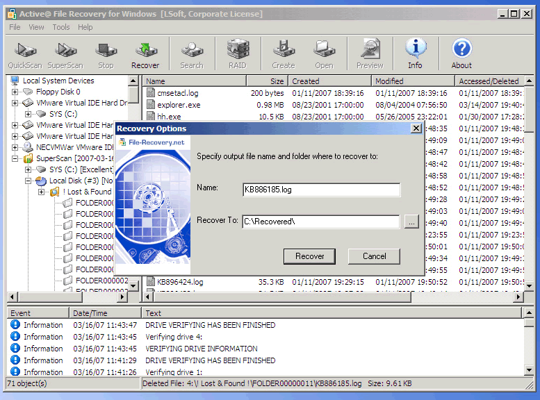 Active File Recovery Screenshot