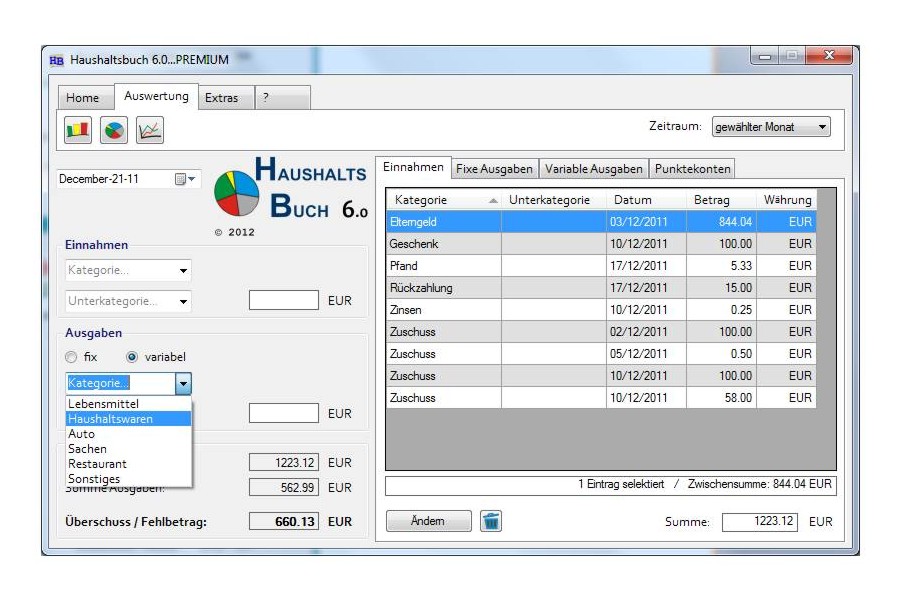 Euchler Haushaltsbuch Screenshot