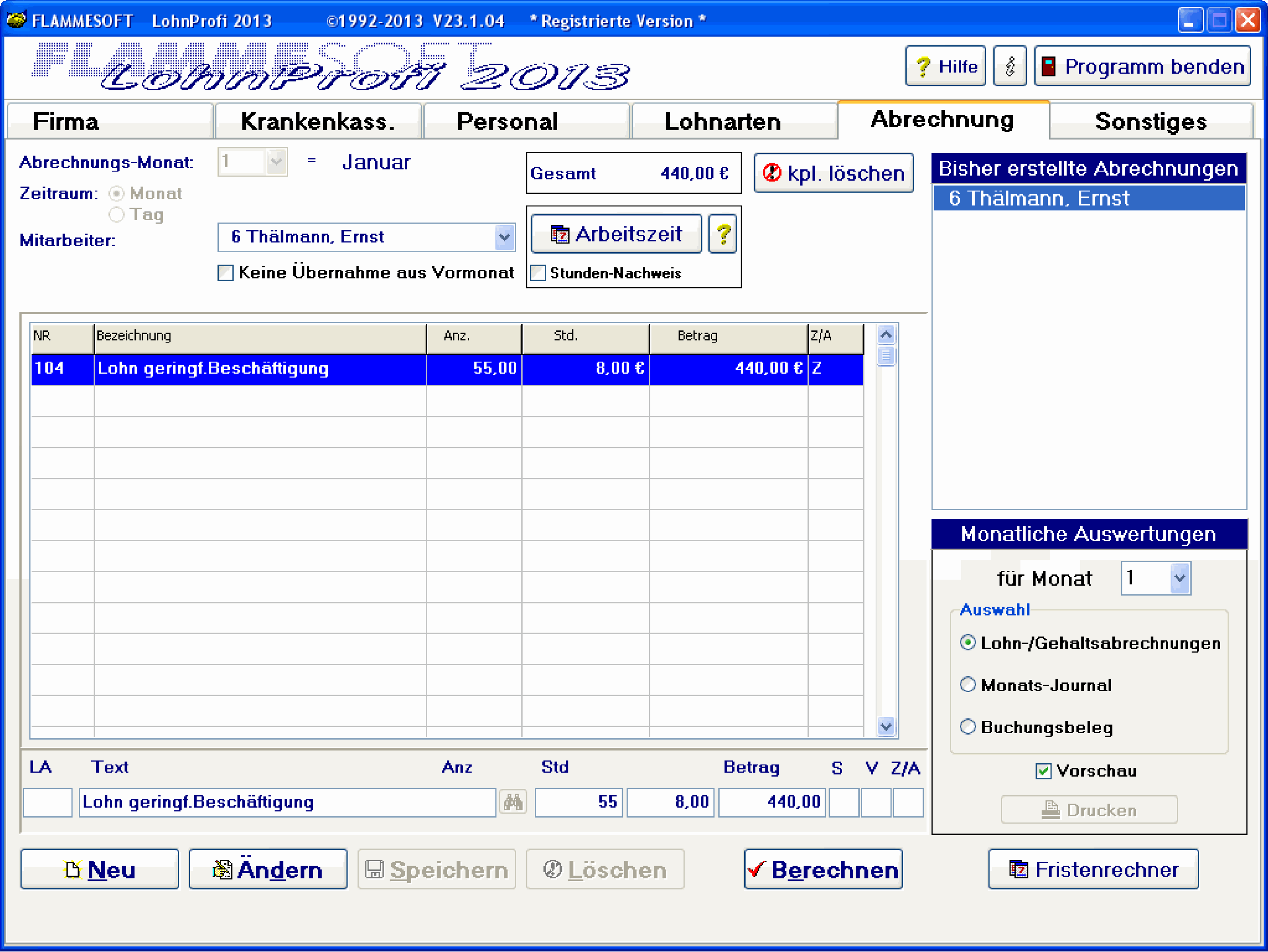 FLAMMESOFT LohnProfi 2013 Screenshot