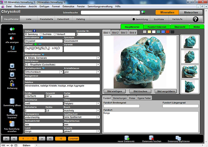 GS Mineralien-Verwaltung Screenshot