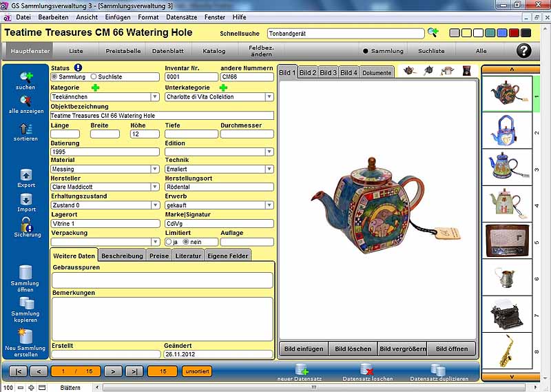 GS Sammlungsverwaltung Screenshot