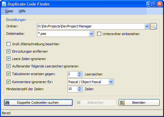 Duplicate Code Finder Screenshot